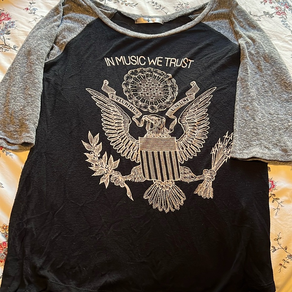 In music we trust 3/4” sleeve shirt